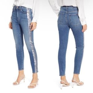 7 FOR ALL MANKIND b(air) High Waist Ankle Skinny Glitter Tuxedo Stripe Womens 29
